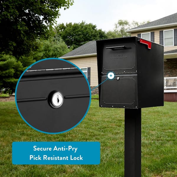 Oasis Black, Extra Large, Steel, Locking, Post Mount or Column Mount Mailbox with Outgoing Mail Indicator