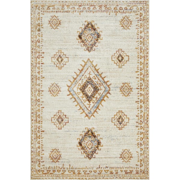 LOOMAKNOTI Alsbrooke Temarnie Cream 4 ft. x 6 ft. Tribal Polypropylene Area Rug
