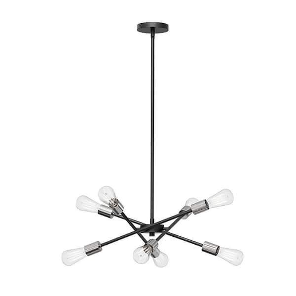 Laterna 8-Light 26 in. Plug and Play Black and Brushed Nickel Chandelier with SkyPlug