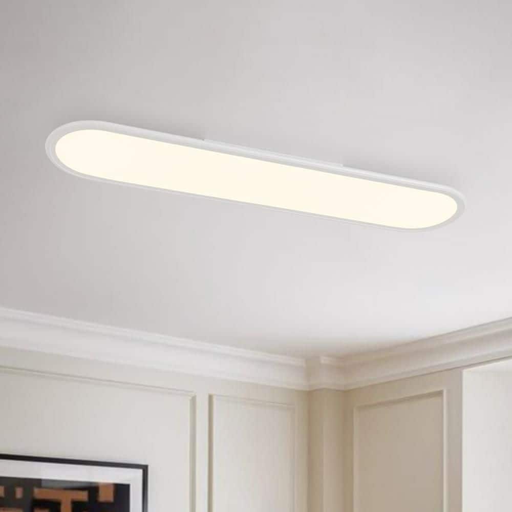 HUOKU Lumin 1-Light 35.4 in.W White Integrated LED Flush Mount