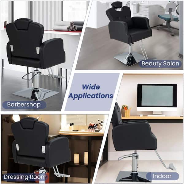 Costway Faux Leather Swivel Ergonomic Salon Chair in Black with