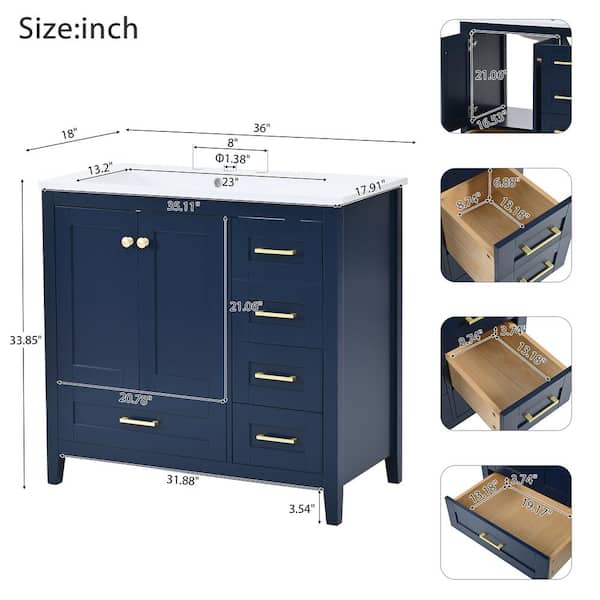 人気ショップ 36 in. W Single Sink Freestanding Bath Vanity in Blue with ブシロードその他