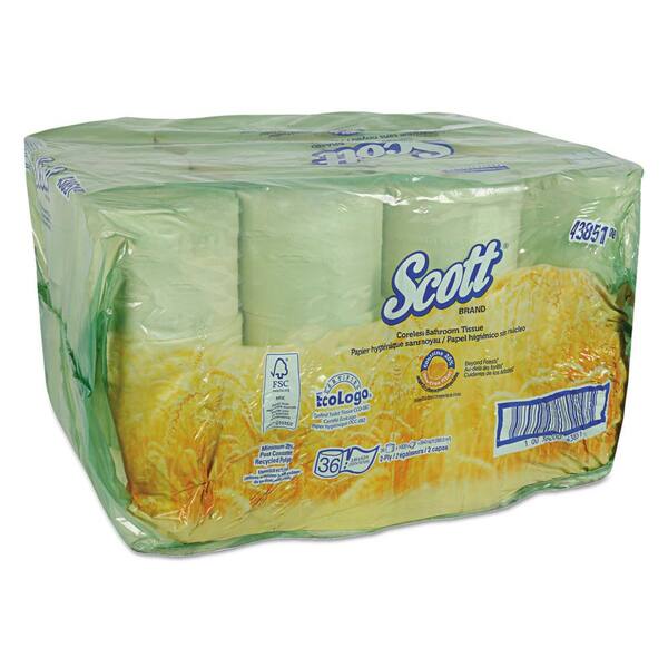 Scott Coreless Standard Roll Bath Tissue with Plant Fiber 2-Ply 1000/36 Roll/Carton