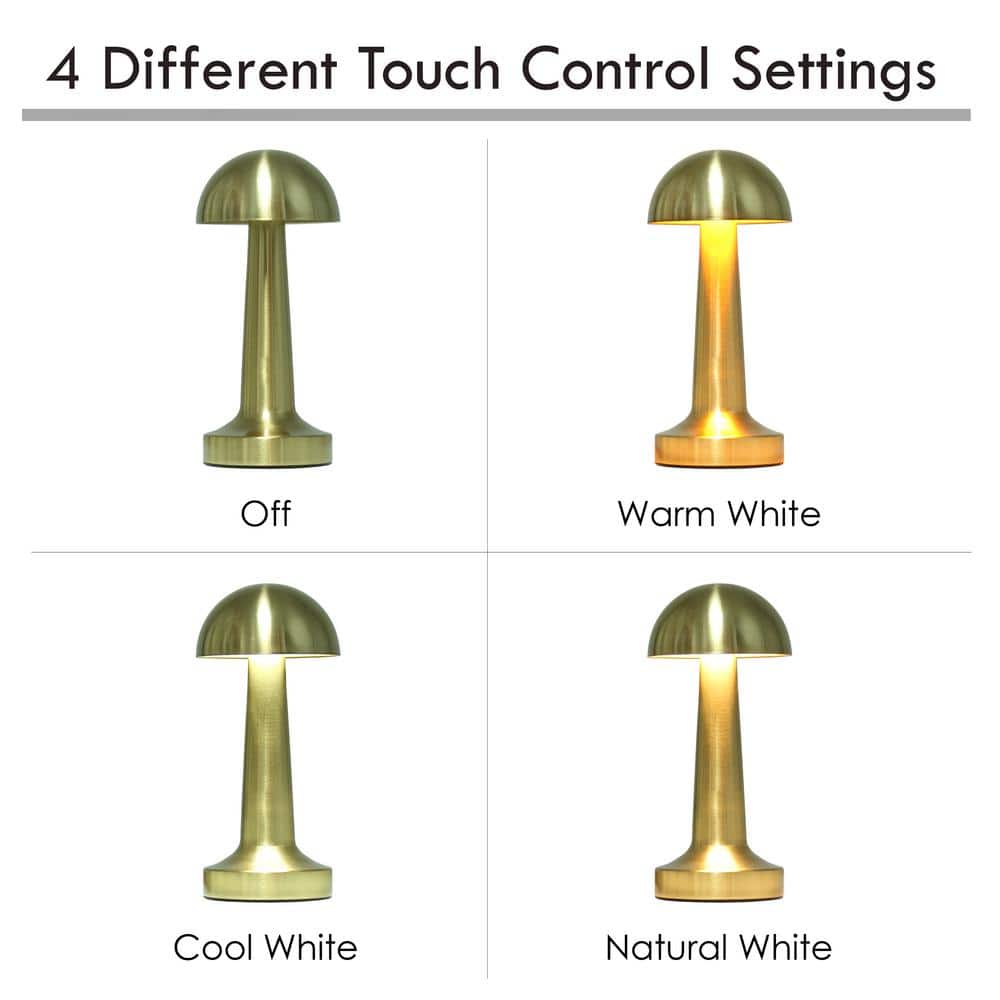 Gold Mini Metal Mushroom Cordless Touch Desk Lamp