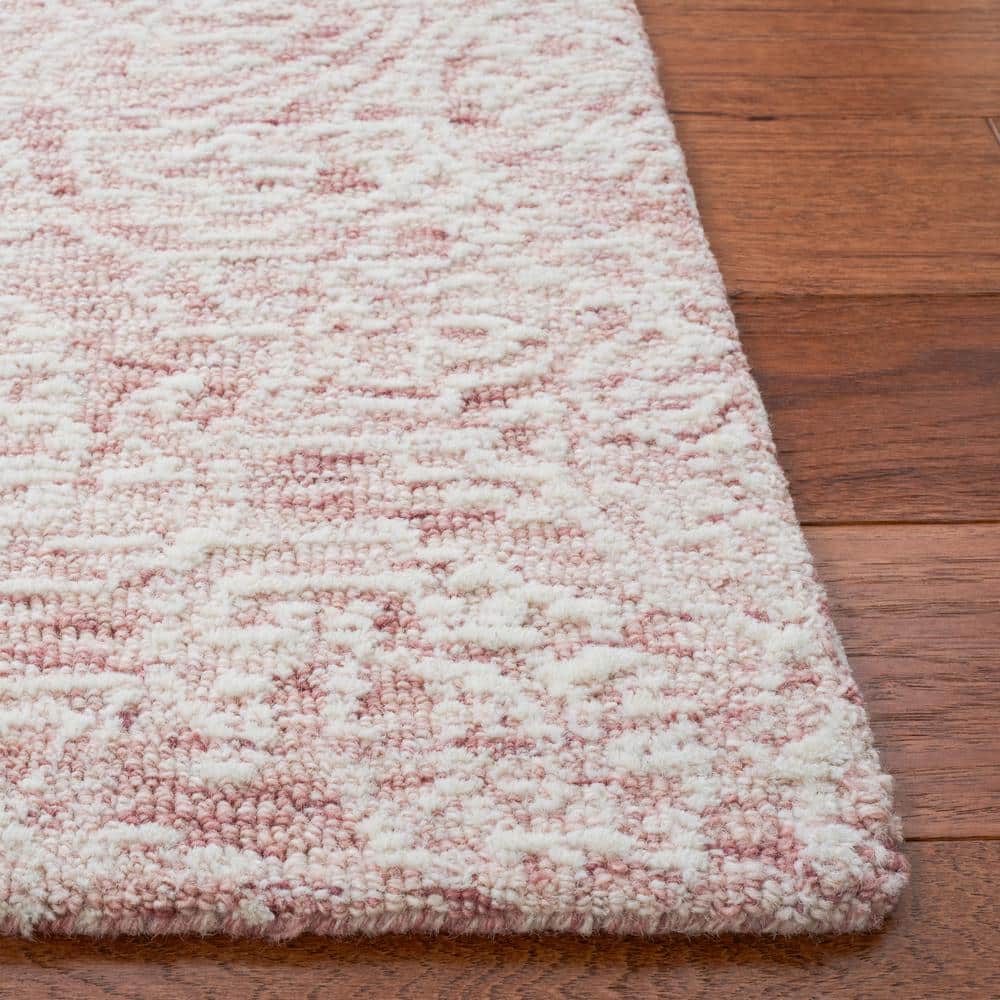 Ivory and Pink Floral Hand-Tufted Wool Area Rug