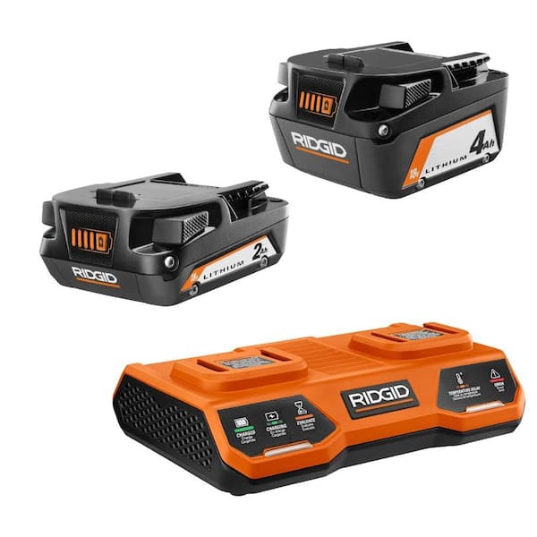 18V Dual Port Simultaneous Charger with (2) 2.0 Ah Batteries, (2) 4.0 Ah Batteries