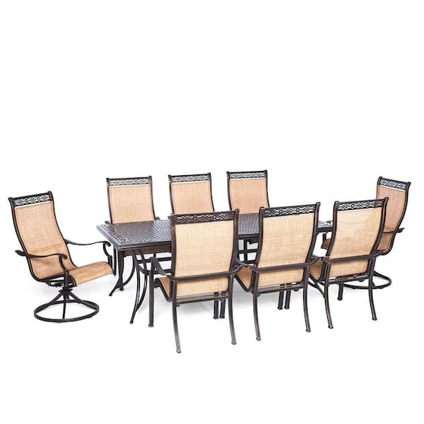 Hanover Manor 9-Piece Rectangular Patio Dining Set with Two Swivel Rockers
