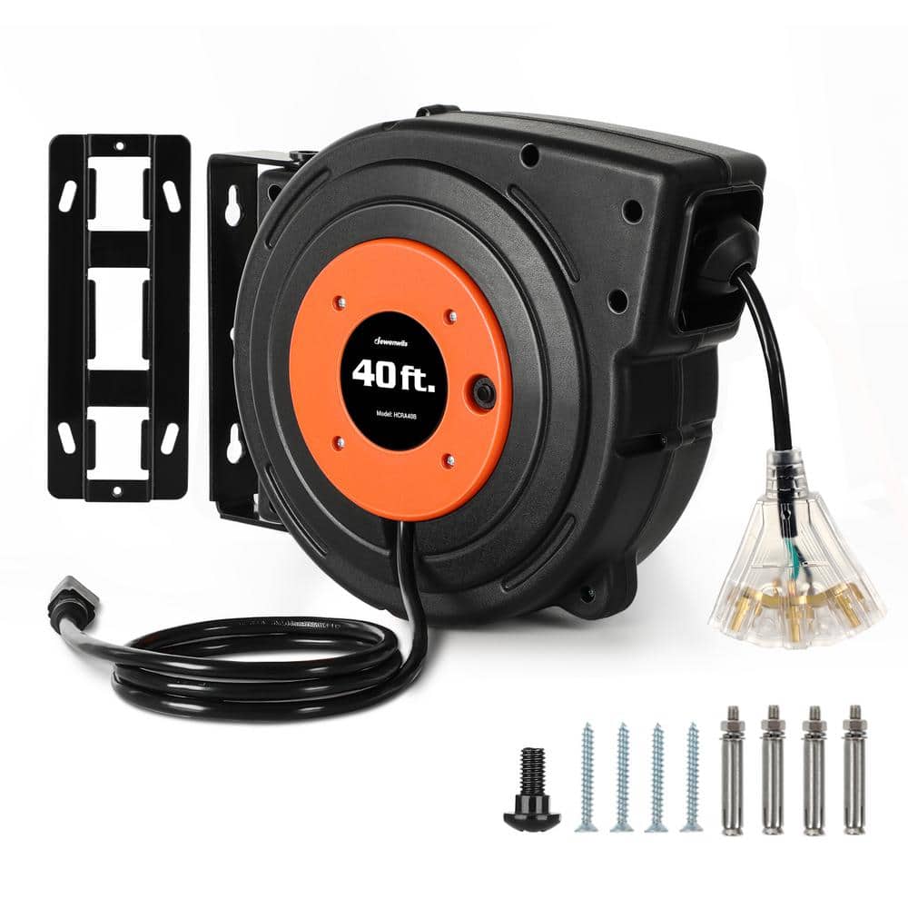 DEWENWILS 40 ft. 12/3 SJTOW 15 Amp Retractable Extension Cord Reel with