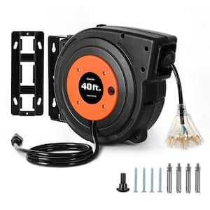 40 ft. 12/3 SJTOW 15 Amp Retractable Extension Cord Reel with 3 Grounded Outlets and Lighted Triple Tap
