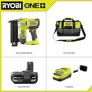 ONE+ 18V 18-Gauge Cordless AirStrike Brad Nailer with 4.0 Ah Battery, Charger, and 16 in. Tool Bag