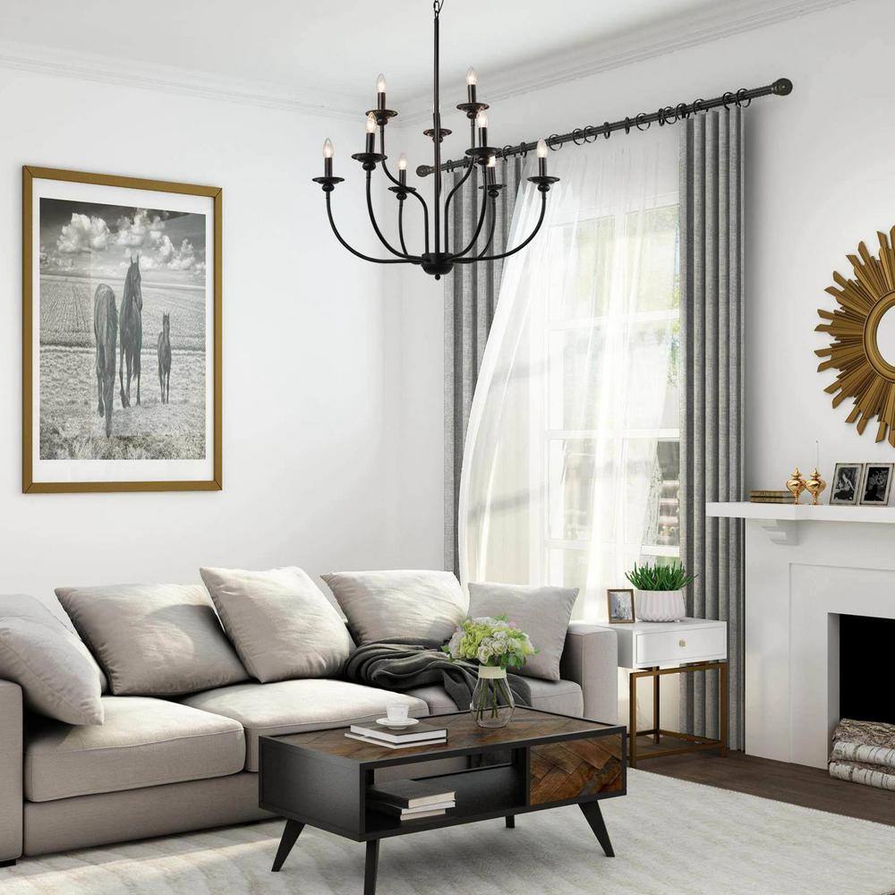 Elegant Black 9-Light 2-Tier Candle Chandelier