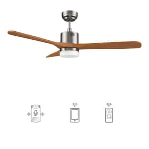 Eton 52 in. Dimmable LED Indoor/Outdoor Nickel Smart Ceiling Fan with Light and Remote, Works with Alexa/Google Home