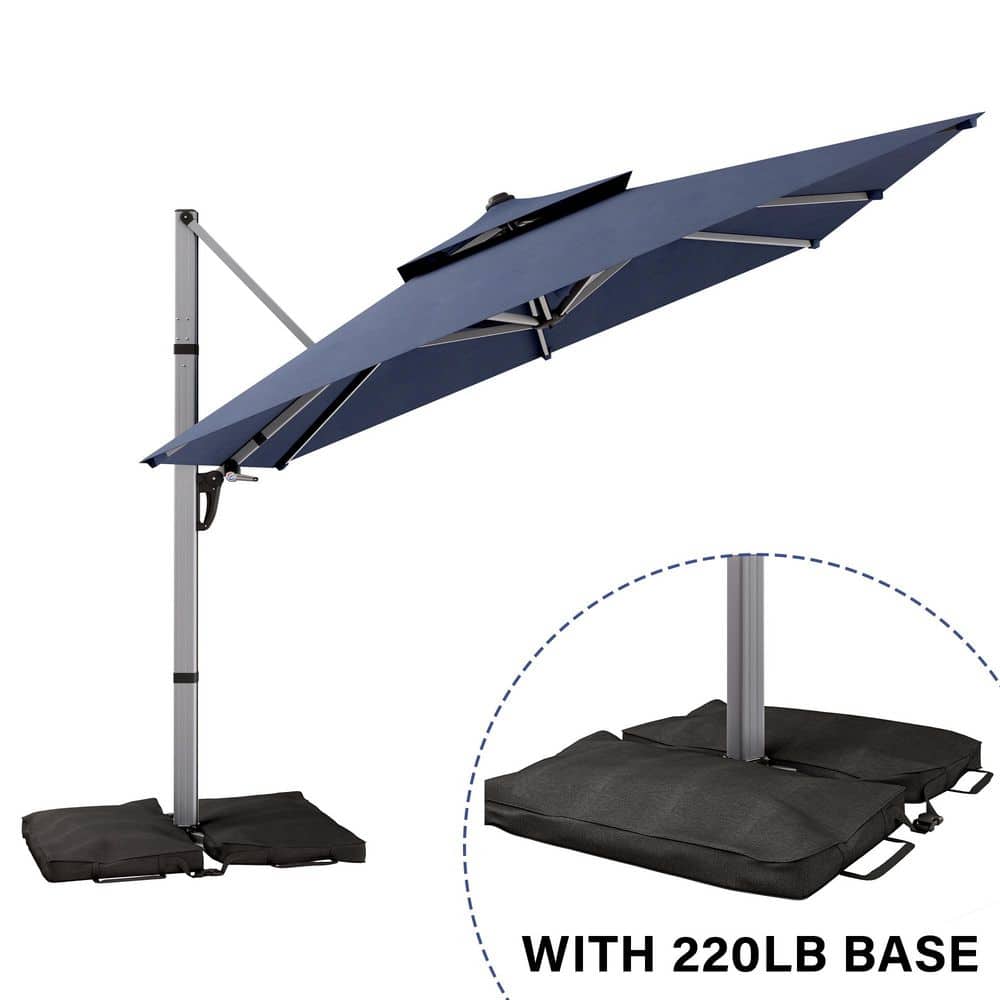 9 ft. x 9 ft. Doubel Top Rectangular Aluminum Cantilever Patio Umbrella with Sandbag Base Fillable up to 220 lb. in Navy price history on PriceWatchPro