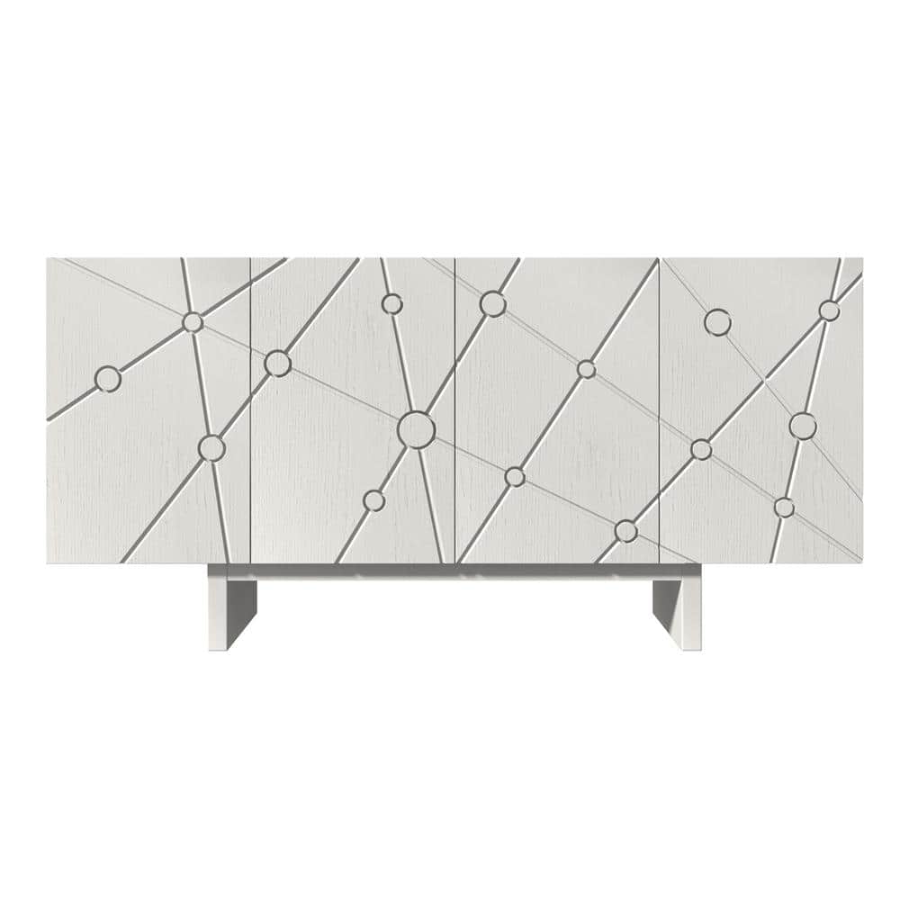White 4-Door Modern Wood Grain Accent Storage Cabinet For Living Room, Foye