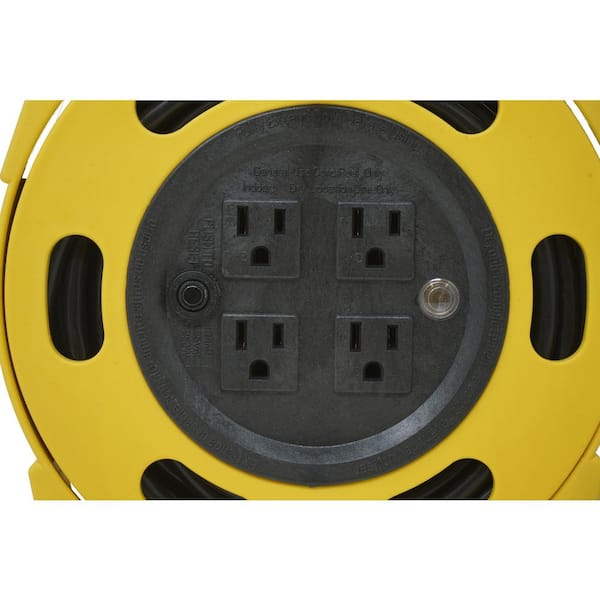 Woods Retractable Extension Cord Storage Reel with Four - Outlet Power Tap