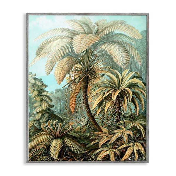 Stupell Industries Detailed Palm Tree Leaves by Graffi*tee Studios Gray Framed Nature Giclee Art Print 14 in. x 11 in.