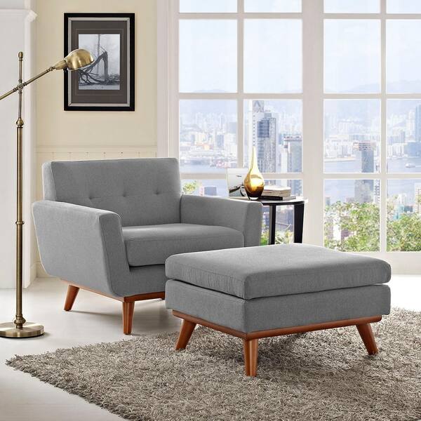 MODWAY Engage Modern Upholstered Fabric Accent Arm Lounge Chair and Ottoman in Expectation Gray