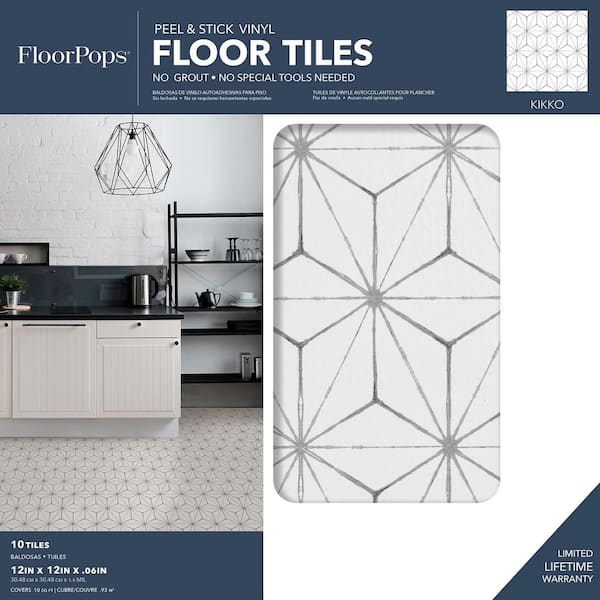 Kikko 12 in. W x 12 in. L White Peel & Stick Vinyl Tile Flooring (10 sq. ft./case)