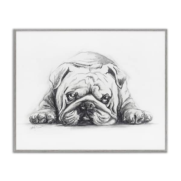 Bulldog Puppy Naptime by Lindsay Kivi Fine Art Gray Framed Animal Giclee Art Print 24 in. x 30 in.