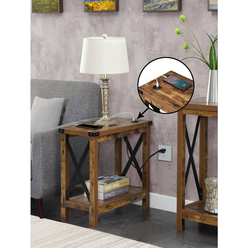 Durango Rustic Barnwood and Black Chairside Table with USB Charging Station