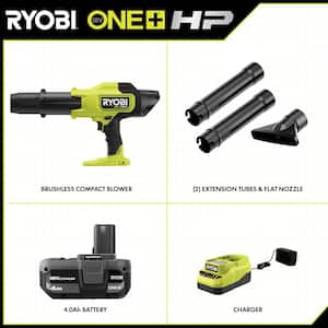 ONE+ HP 18V Brushless Cordless 220 CFM 140 MPH Compact Blower with 4.0 Ah Battery & Charger