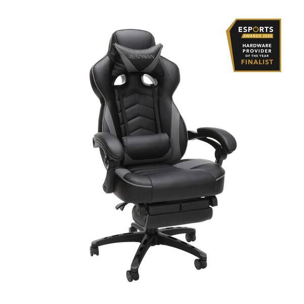 RESPAWN 26.8 in. Width Big and Tall Gray Bonded Leather Gaming Chair with Adjustable Height