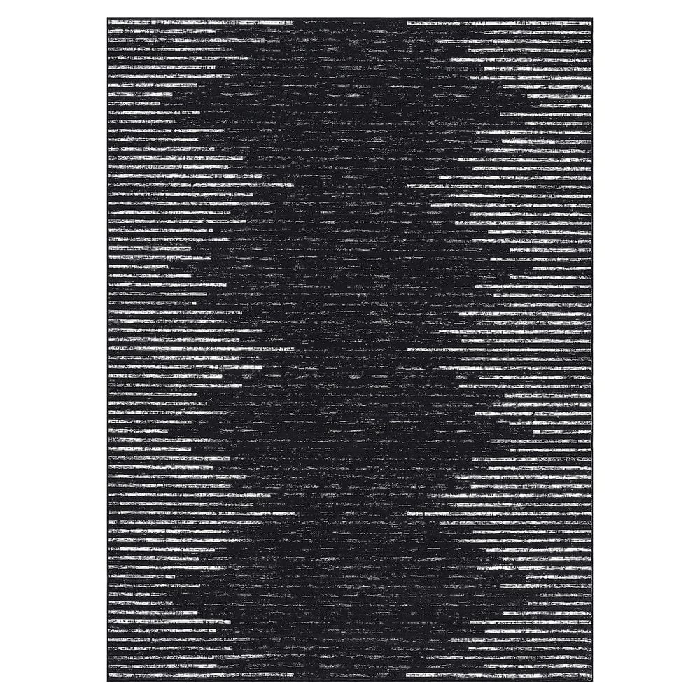 Washable Black 8 ft. x 10 ft. Modern Striped Printed Rug Low Pile Soft Thin Carpet Stain Resistant Non-Slip, Area Rug price history on PriceWatchPro