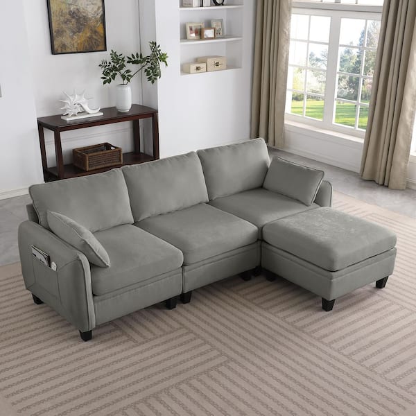 Yesenia Modern 84.6 in. 4-Piece Chenille Modular Storage Sectional Sofa with Lift-Up Storage Ottoman in. Dark Grey