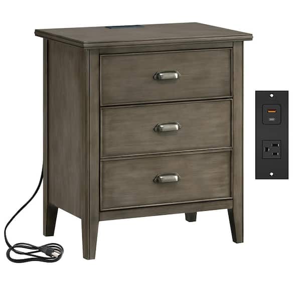 Leick Home Laurent Collection Hardwood Bedroom Night Stand with Top Drawer, Door and 2-plug Electrical Outlet