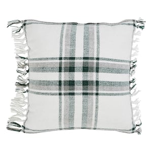 Harper Green White 12 in. x 22 in. Plaid Fringed Throw Pillow