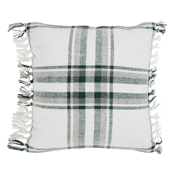VHC BRANDS Harper Green White 12 in. x 22 in. Plaid Fringed Throw Pillow