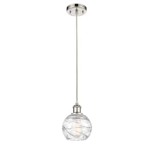 Athens Deco Swirl 1-Light Polished Nickel Shaded Pendant Light with Clear Deco Swirl Glass Shade