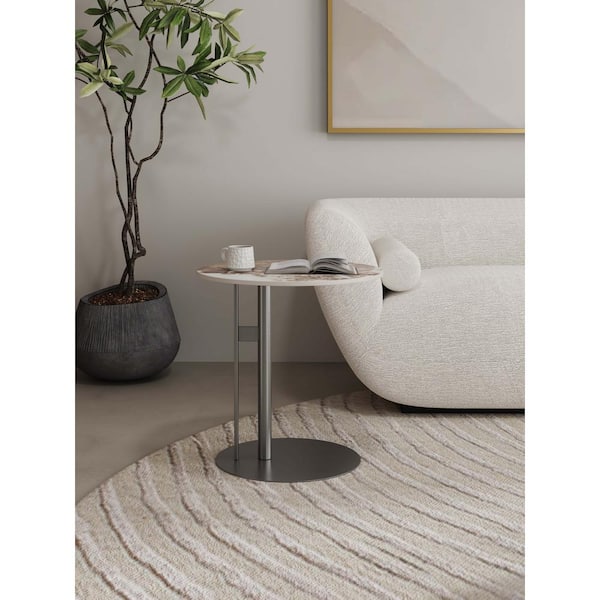 Manhattan Comfort Alondra 19.68 in. Modern Black Round Sintered Stone Top End Table