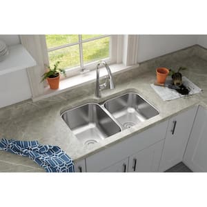 Avenue Undermount Stainless Steel 32 in. Offset Double Bowl Kitchen Sink