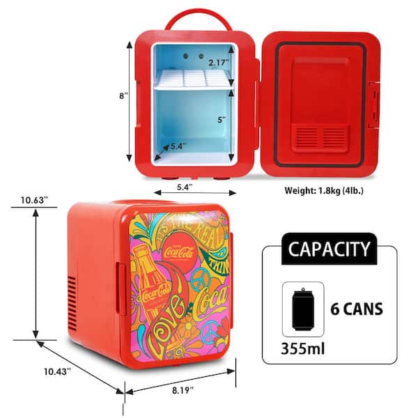 Coca-Cola 8 Can Portable Mini Fridge, 5.4L (5.7 qt) Compact Personal Travel  Fridge for Snacks Lunch Drinks Cosmetics, Includes 12V and AC Cords, Cute  Desk Accessory for Home Office Dorm Travel, Red 