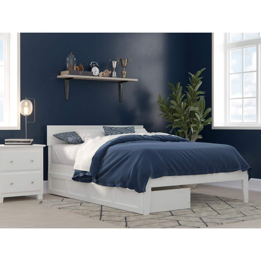 AFI Boston White Full Solid Wood Storage Platform Bed with 2 Drawers ...