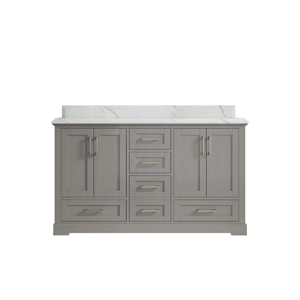 Boston 60 in. W x 22 in. D x 36 in. H Double Sink Bath Vanity in Elephant Gray with 1.5 in. Calacatta Quartz Top price history on PriceWatchPro