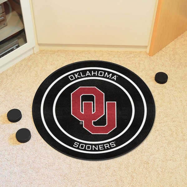 Oklahoma Black 2 ft. Round Hockey Puck Accent Rug