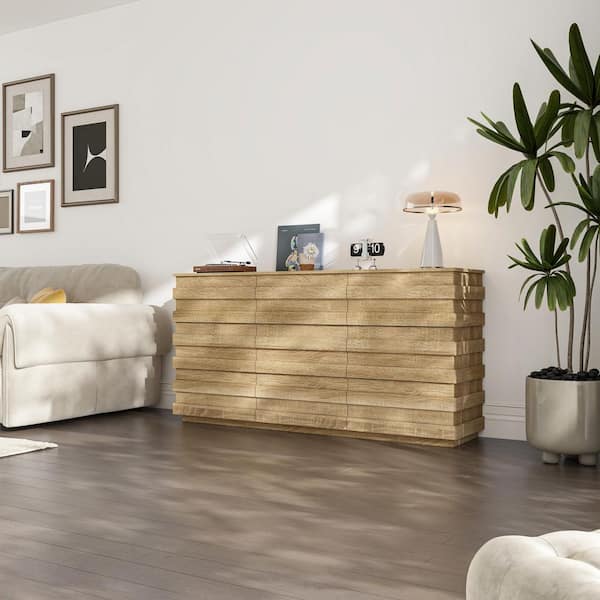 FUFU&GAGA Yellow Wood Grain 9 Drawers 78.7 in. W Chest of Drawers, Dresser, Storage Cabinet with Striking Ribbed Design L-THD-020536-01 FUFU&GAGA Yellow Wood Grain 9 Drawers 78.7 in. W Chest of Drawers, Dresser, Storage Cabinet with Striking Ribbed Design L-THD-020536-01