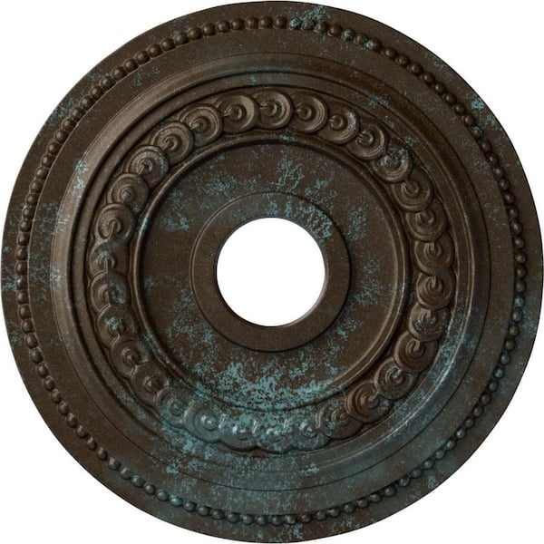 Ekena Millwork 7/8" x 18" x 18" Polyurethane Oldham Ceiling Medallion, Hand-Painted Bronze Blue Patina