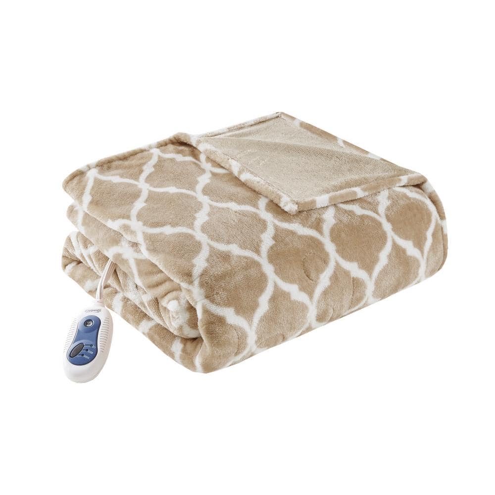 Tan Electric Knitted Reversible Machine Washable Throw Blanket