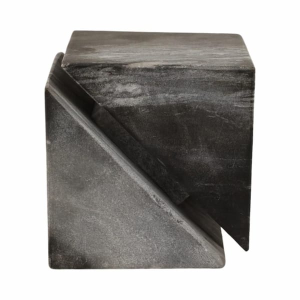 Grey 4 in. Marble Abstract Cut Cube