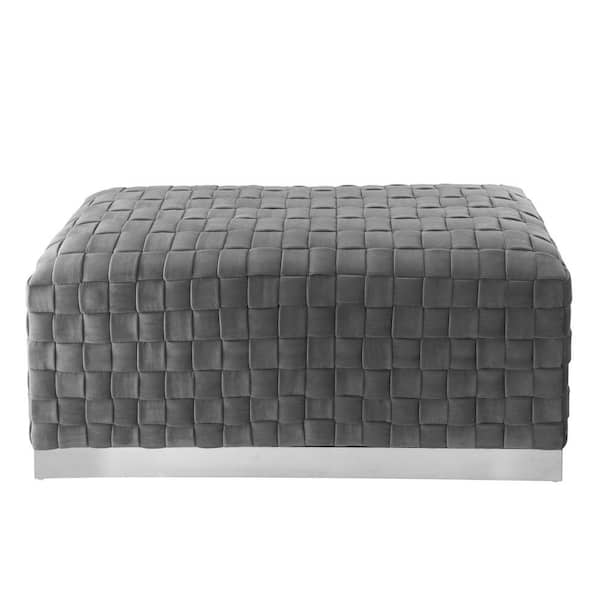 HomeRoots Amelia Gray 39.7 in. Velvet Bedroom Bench Backless Upholstered