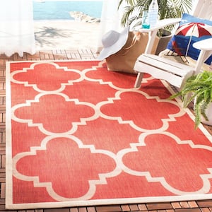 Courtyard Red 5 ft. x 5 ft. Square Geometric Indoor/Outdoor Patio  Area Rug