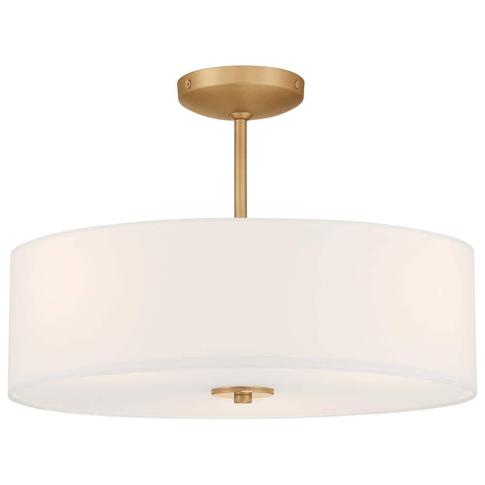 Antique Brushed Brass 18" LED Drum Ceiling Light - Transitional Design