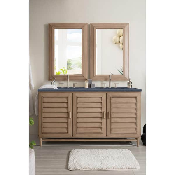 James Martin Vanities Portland 60 in. W x 23.5 in.D x 34.3 in.H Double Bath Vanity in Whitewashed Walnut with Charcoal Soapstone Quartz Top