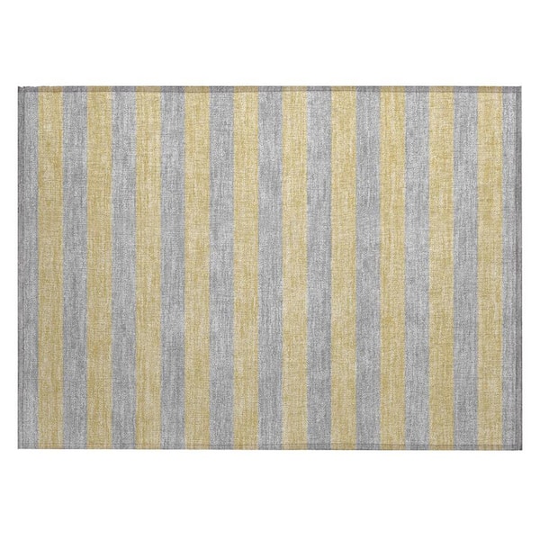 Silver 2 ft. x 3 ft. Woven Striped Polyester Rectangle Indoor/Outdoor Area Rug