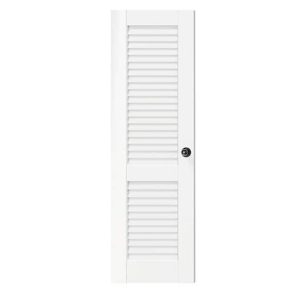 TENONER 24 in. x 80 in. Composite, MDF, Louvered Panel, Primed, White Interior Door Slab With Black Goal Doorknob