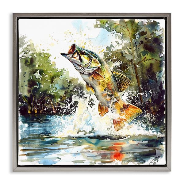 Stupell Industries Fish Jumping Splash by LSR Design Studio Gray Floater Frame Animal Graphic Art Print 25 in. x 25 in.