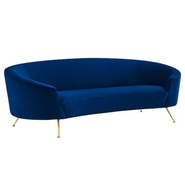 MODWAY Marchesa 91.5 in. Slope Arms Performance Velvet Tuxedo Curved Sofa in Navy